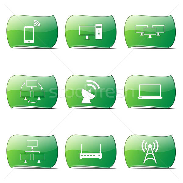 600x600 Telecom Communication Green Vector Button Icon Design Set Vector