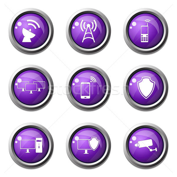 600x600 Telecom Communication Violet Vector Button Icon Design Set Vector