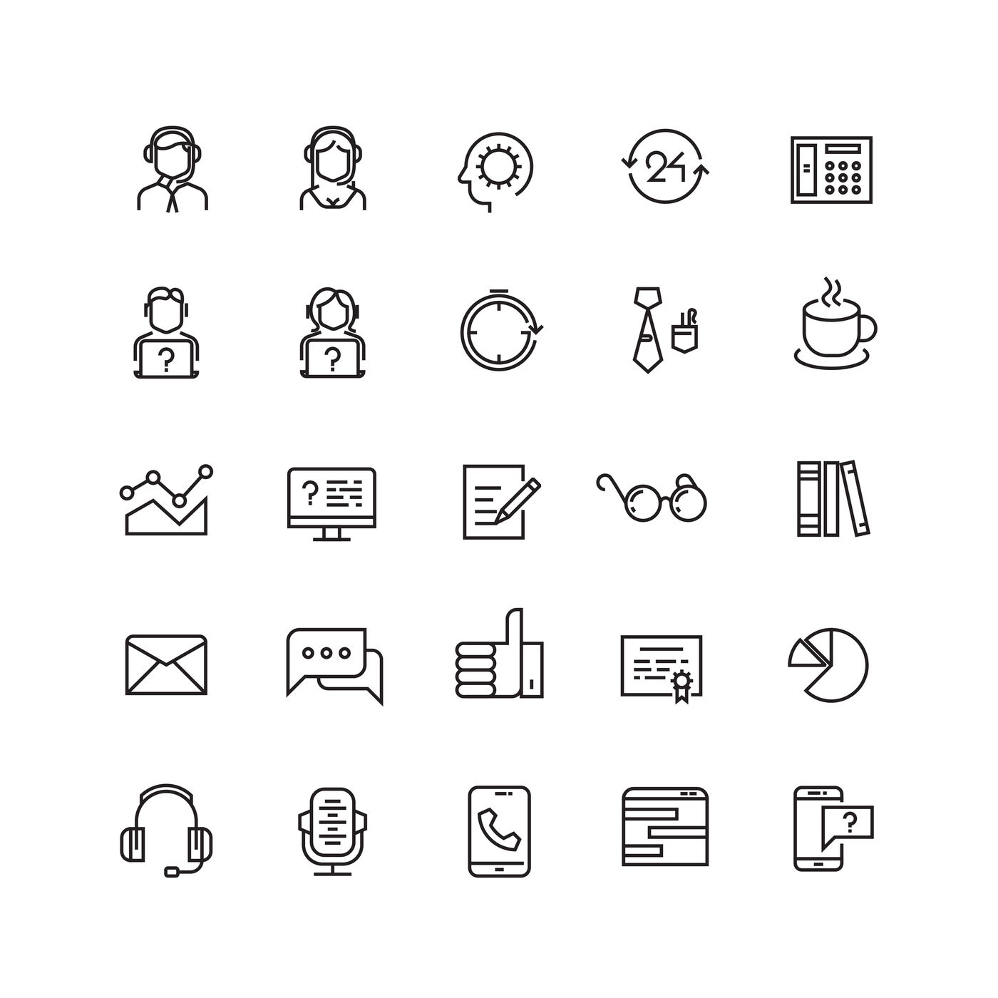 1400x1400 Support Service, Telemarketing, Contact Us Vector Line Icons