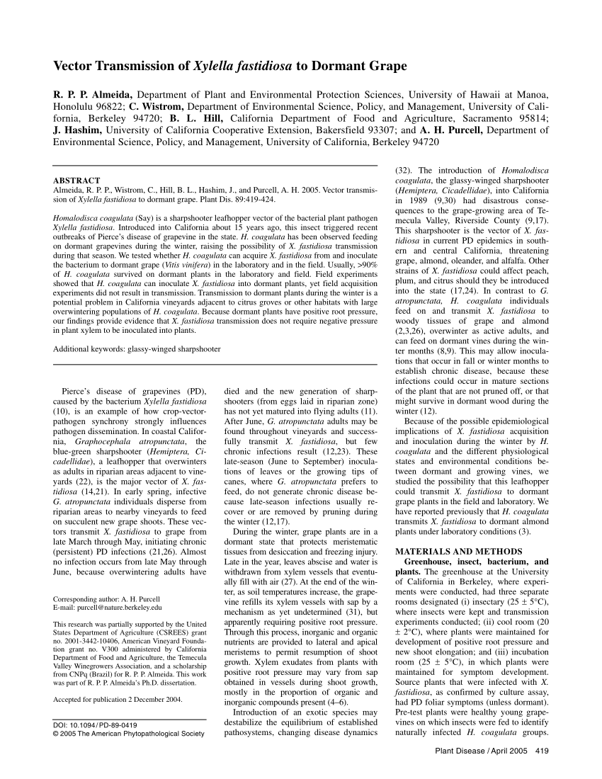 850x1100 Pdf Vector Transmission Of Xylella Fastidiosa To Dormant Grape