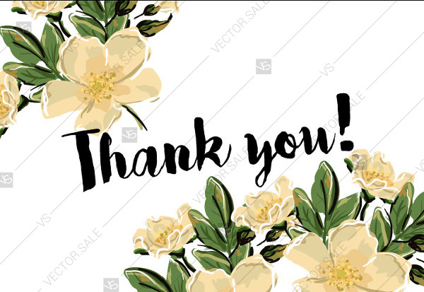 600x413 Thank You Vector Card Template Romantic Flower Dog Rose Jasmine