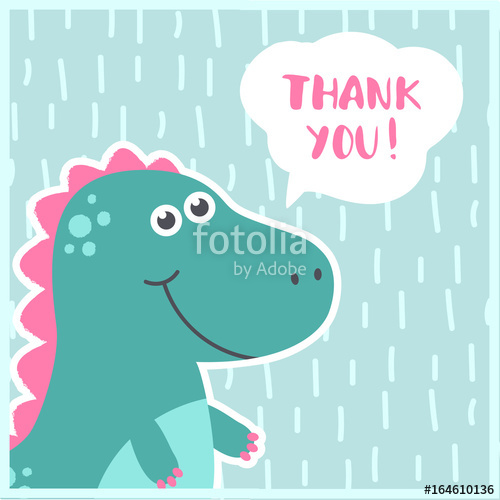 500x500 Cute Vector Thank You Card With Dinosaur Funny Smiling Dinosaur