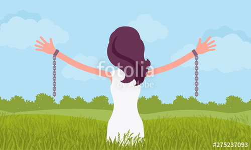 500x300 Unchained Woman With Stretched Out Arms, Rear View Young Girl