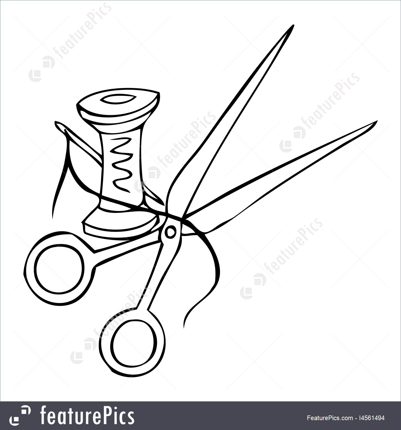 1300x1392 Needlework Vector Scissors And Thread On A White Background