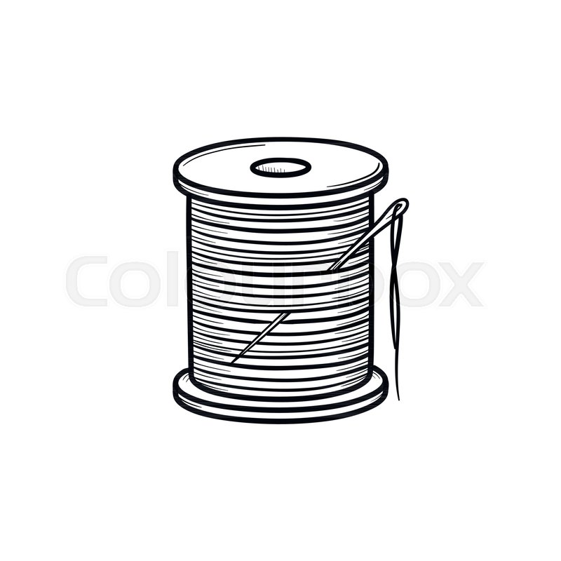 800x800 Thread Spool With Needle Hand Drawn Stock Vector Colourbox