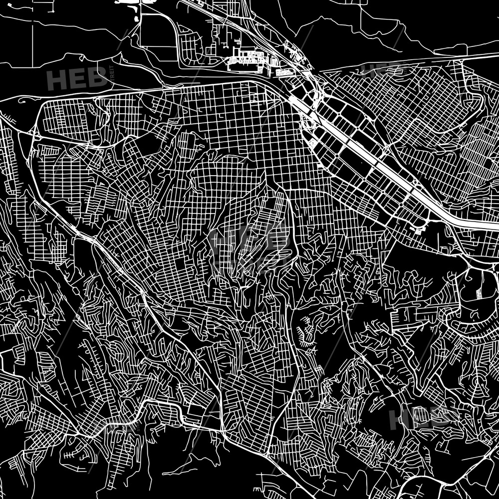 1000x1000 Tijuana, Mex Downtown Map, Dark Hebstreits Sketches