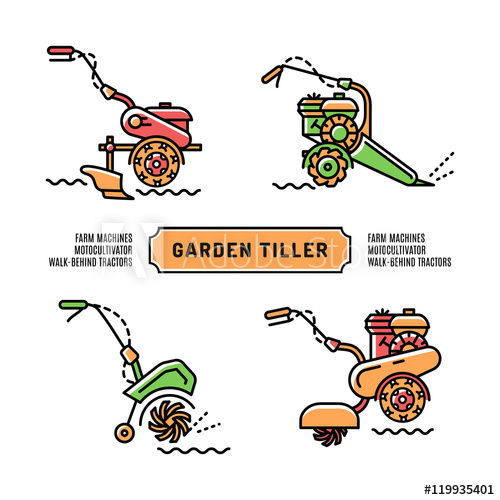500x500 Set Logos Garden Tiller On A White Background, Isolated Icons