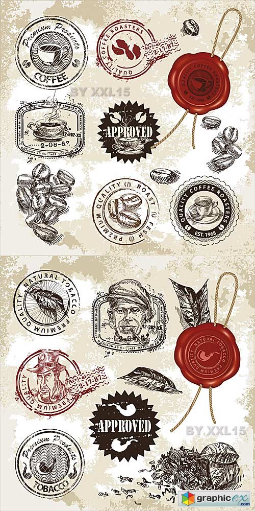 500x1000 Vector Vintage Coffee And Tobacco Stamps Free Download Vector