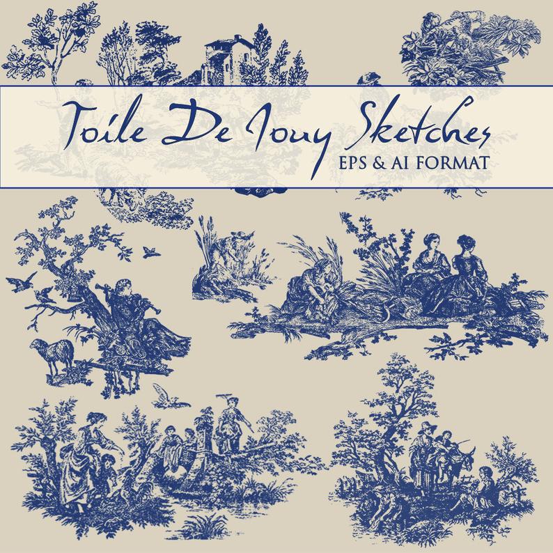 794x794 Toile De Jouy Vector Sketches Plus Printing Toile Etsy