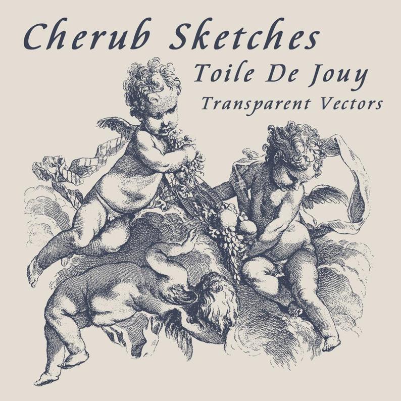794x794 Commercial Use X Vector Toile De Jouy Cherub Sketches On Etsy