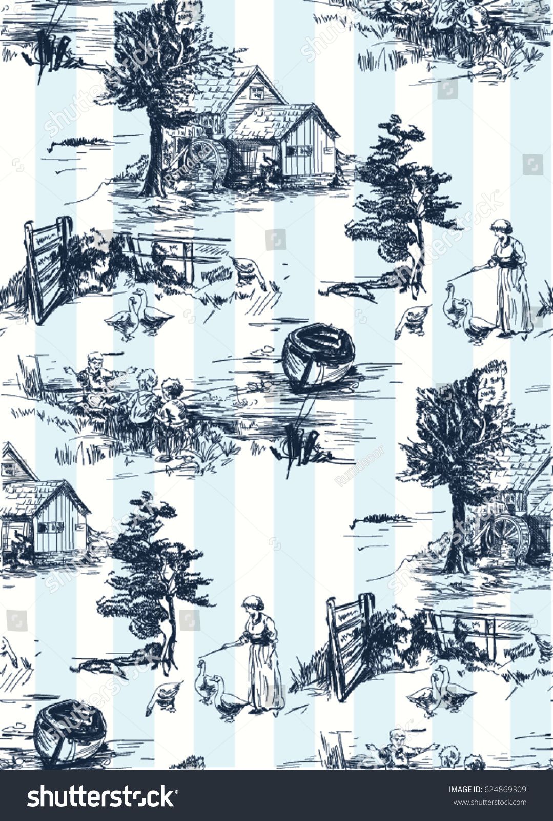 1079x1600 Classic Pattern With Old Town,village Scenes Countryside Life