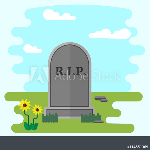 500x500 Illustration Of Gravestone On Green Grass With Flowers Flat