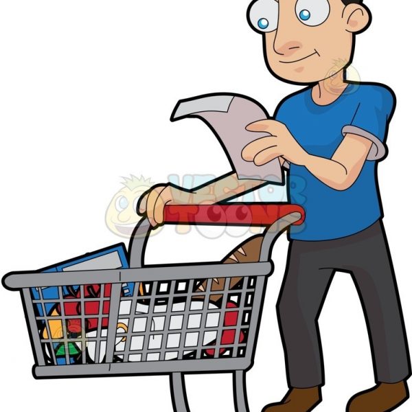 600x600 A Guy Checking His Grocery List Cartoon Clipart Vector Toons
