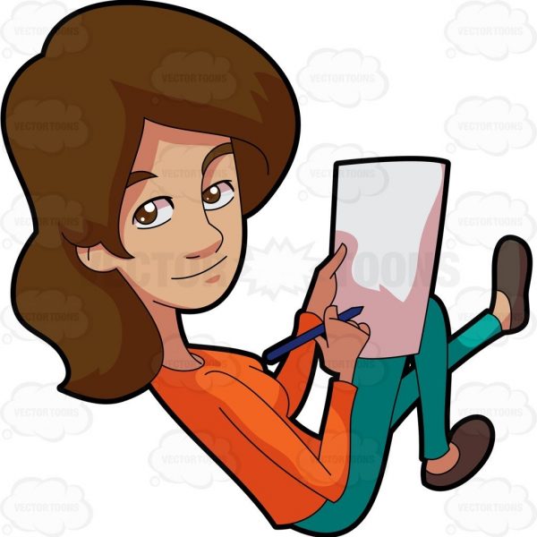 600x600 A Relaxed Woman Composing A Letter Clipart