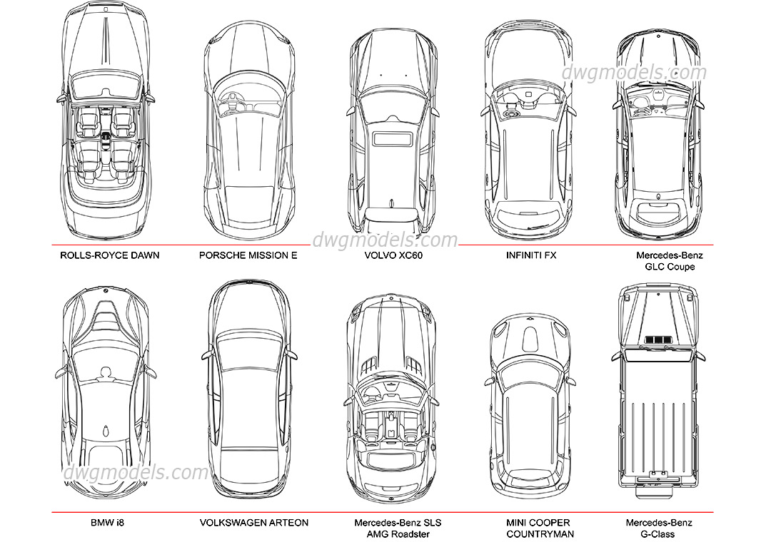 1080x760 Cars Top View Cad Blocks, Vector Models, Autocad Download