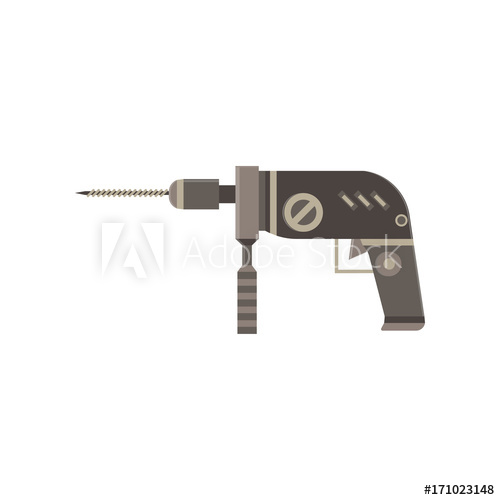 500x500 Drill Icon Vector Hand Isolated Illustration White Power Tool