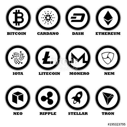 500x500 Criptocurrency Blockchans Set Virtual Currency Vector