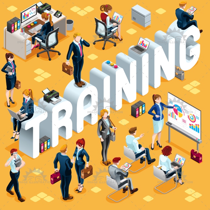 Training Isometric People Set Vector Illustration 690x690 Training Isometric People Set Vector Illustration