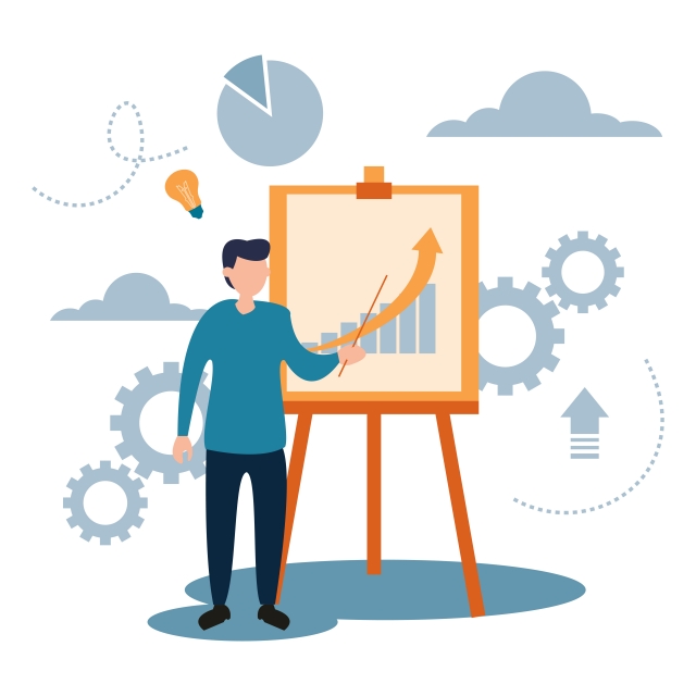 Vector Illustration Man Training Presentation Flat Cartoon Style 640x640 Vector Illustration Man Training Presentation Flat Cartoon Style