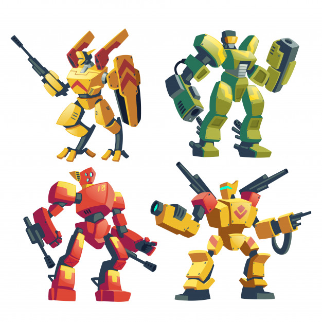 626x626 Cartoon Set With Armed Transformers, Human Soldiers In Robotic