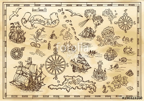 500x352 Design Set With Nautical Decorative Elements, Fantasy Creatures