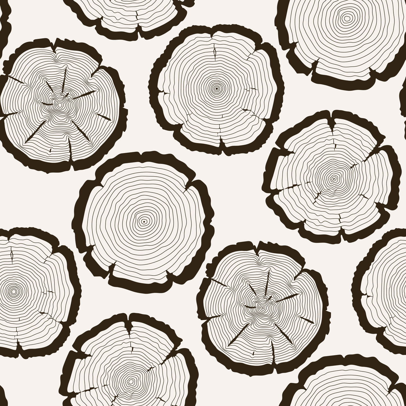 1400x1400 Vector Tree Rings Cut Trunk Seamless Pattern
