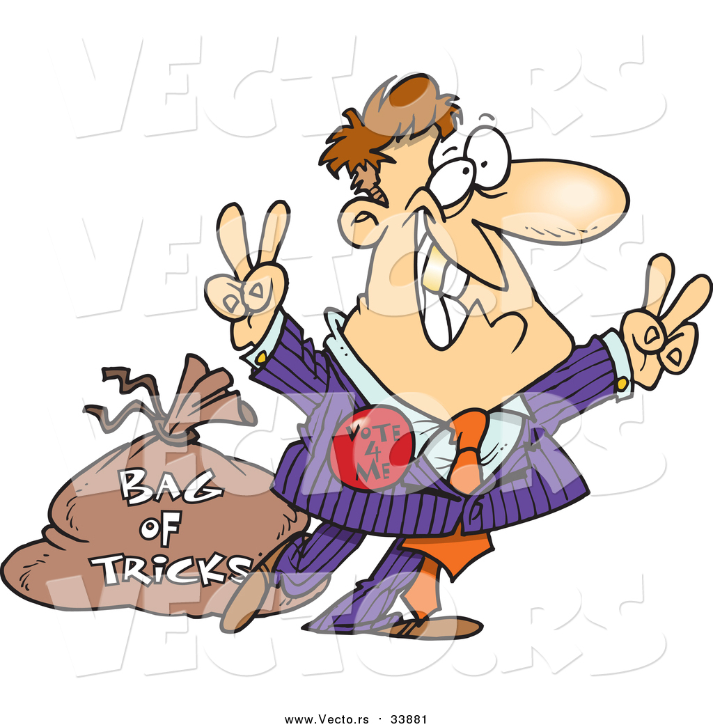 1024x1044 Vector Of A Cartoon White Male Politician With A Bag Of Tricks