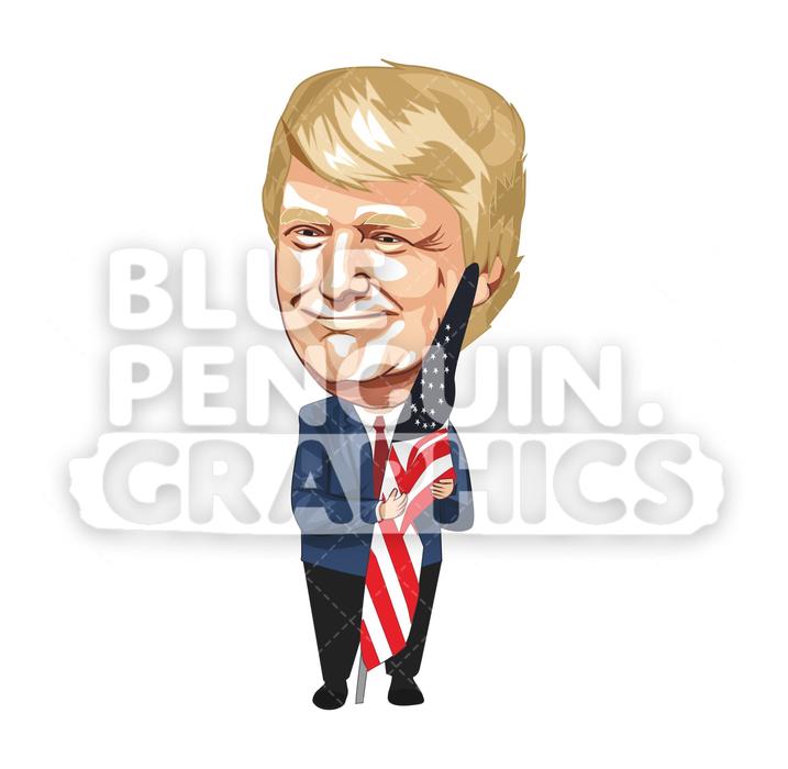 Donald Trump Hugging The American Flag Vector Cartoon Clipart 717x700 Donald Trump Hugging The American Flag Vector Cartoon Clipart
