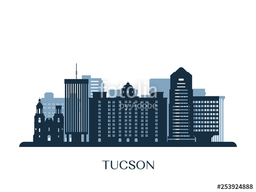 Tucson Skyline, Monochrome Silhouette Vector Illustration Stock 500x375 Tucson Skyline, Monochrome Silhouette Vector Illustration Stock
