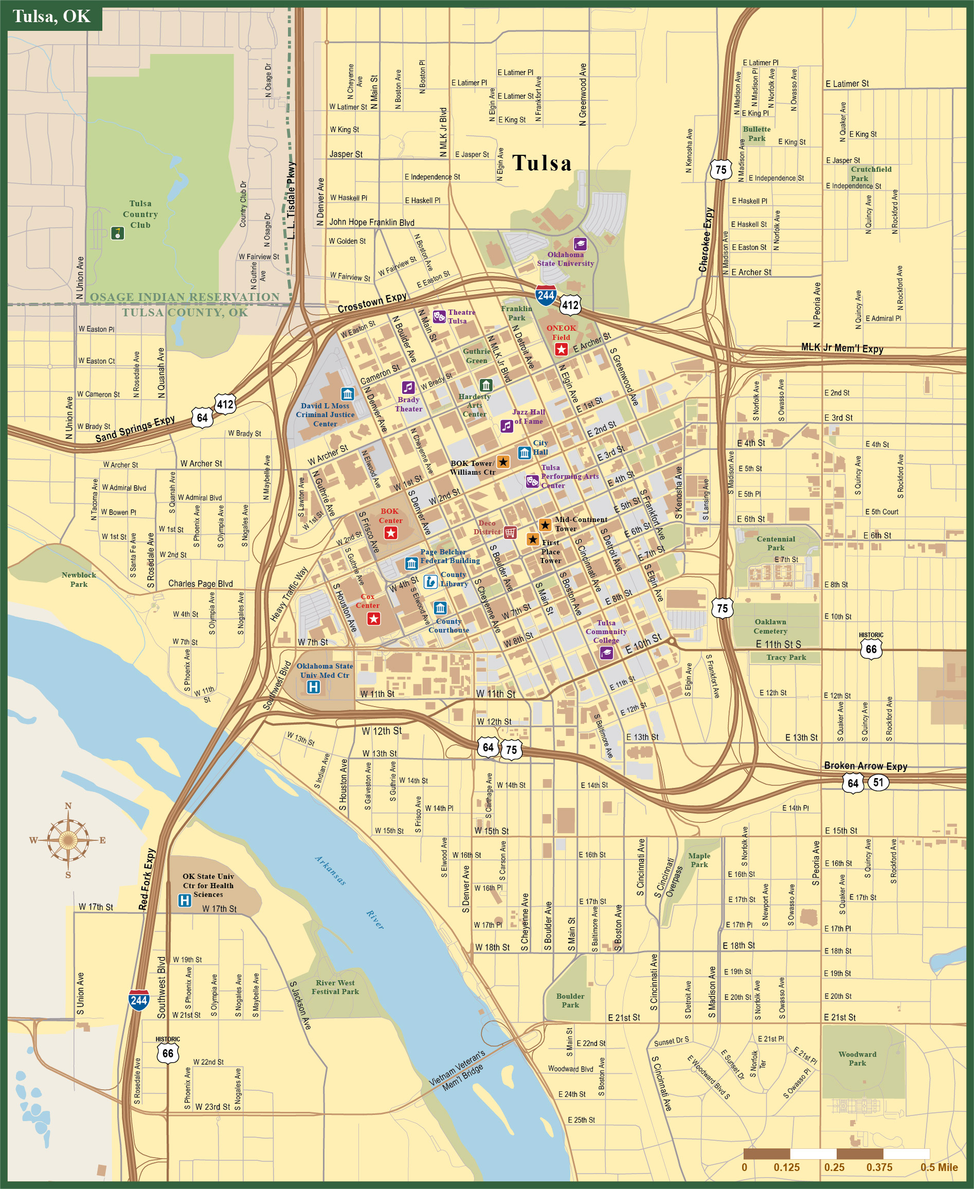 1894x2312 Tulsa Downtown Map Digital Vector Creative Force