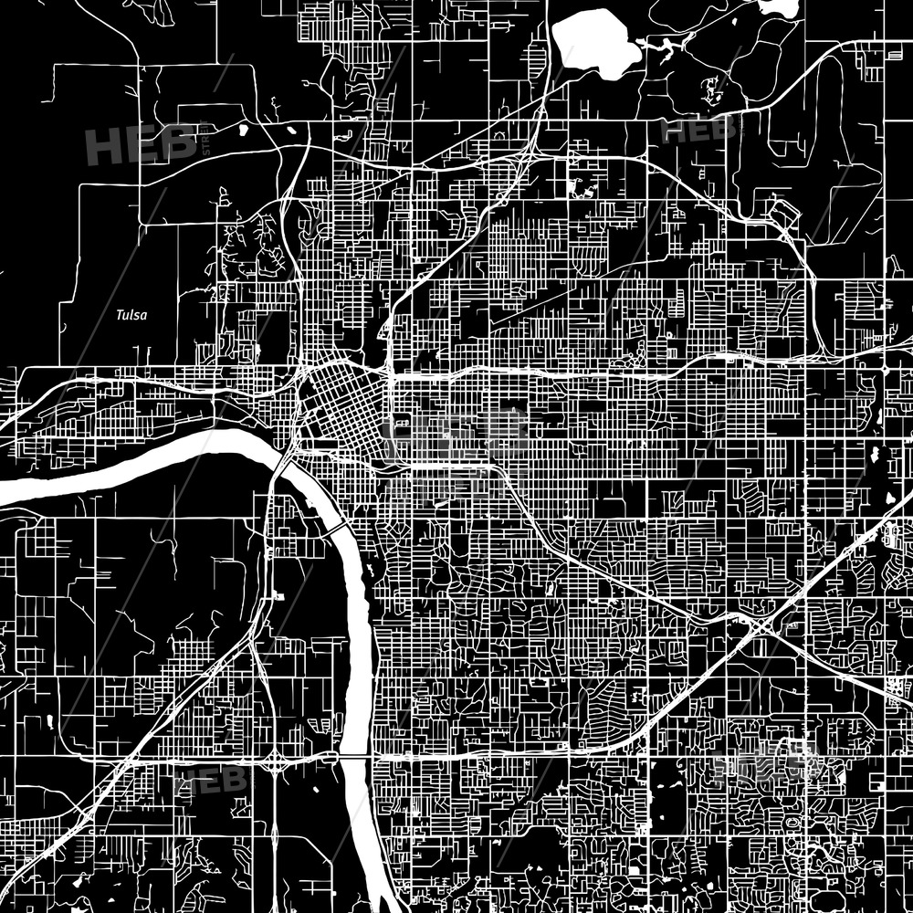 1000x1000 Tulsa, Oklahoma, Downtown Map, Dark Hebstreits Sketches