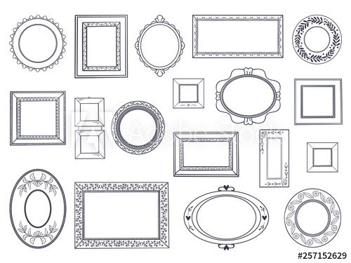 500x375 Doodle Frames Square Hand Draw Borders, Pencil Circle Line, Round