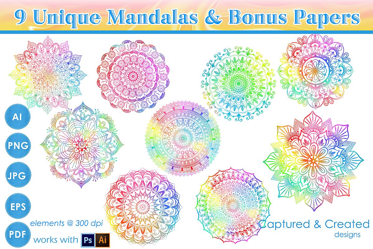 1200x800 Vector Unique Mandalas And Bonus Patterned Papers
