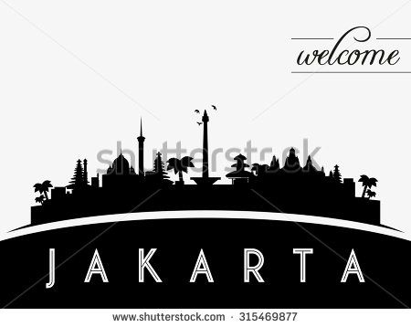 450x358 Jakarta Indonesia Skyline Silhouette, Black And White Design