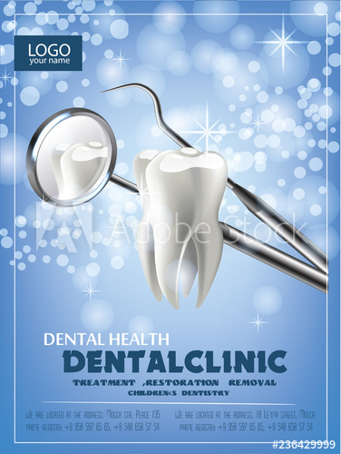 376x500 The Concept Of Vector Realistic Illustration Tooth On A Blue