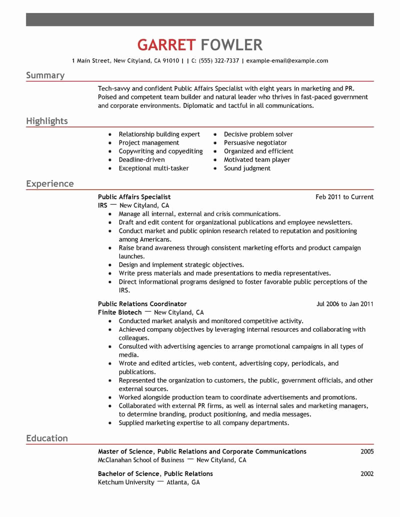 800x1035 Public Relations Specialist Jobs Fresh Usa Jobs Resume Examples