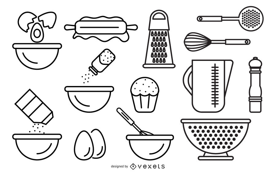 Line Drawing Of Food And Kitchen Utensils Vector 900x562 Line Drawing Of Food And Kitchen Utensils Vector