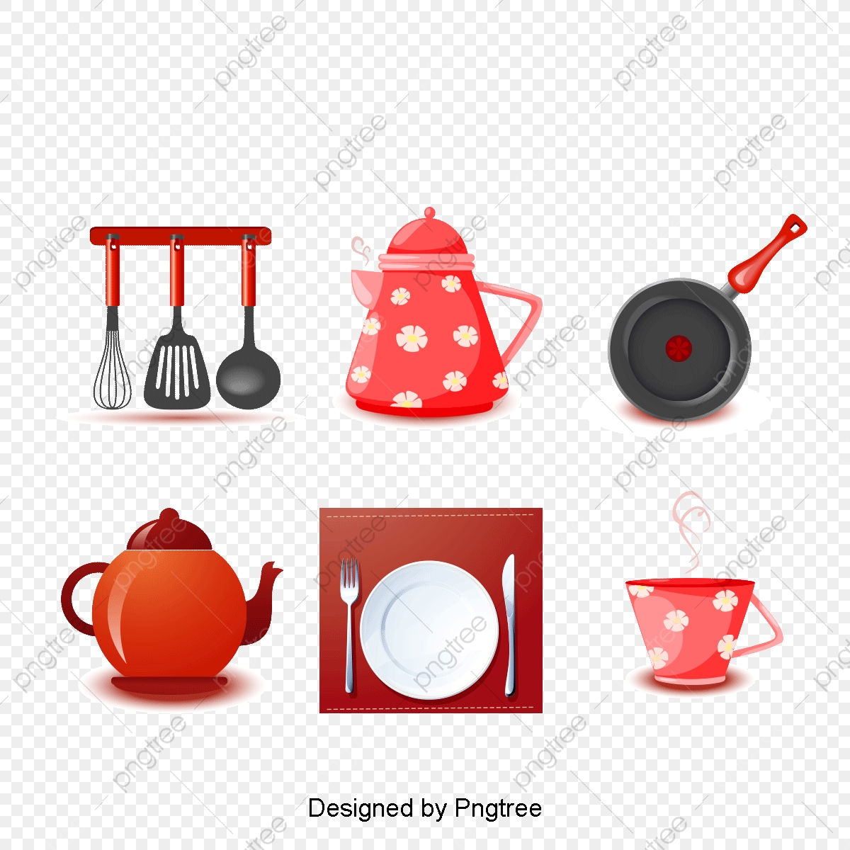 1200x1200 Lovely Kitchen Utensils Tea Design Vector Material, Lovely