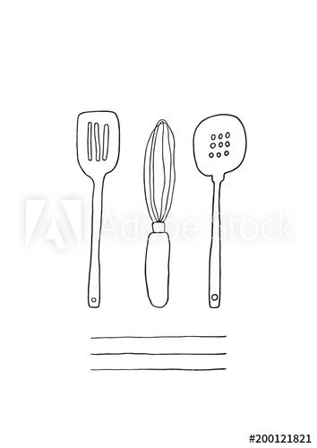 Doodle Vector Utensils Hand Drawn Whisk, Spatula, Perforated 354x500 Doodle Vector Utensils Hand Drawn Whisk, Spatula, Perforated