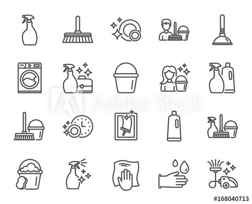 Cleaning Line Icons Laundry, Sponge And Vacuum 500x405 Cleaning Line Icons Laundry, Sponge And Vacuum
