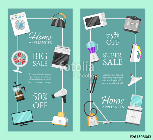 Electronic Household Appliances Set Of Banners Vector Illustration 500x459 Electronic Household Appliances Set Of Banners Vector Illustration