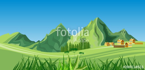 Concept Countryside Vector View, Farm Houses, In Mountains Valley 500x242 Concept Countryside Vector View, Farm Houses, In Mountains Valley