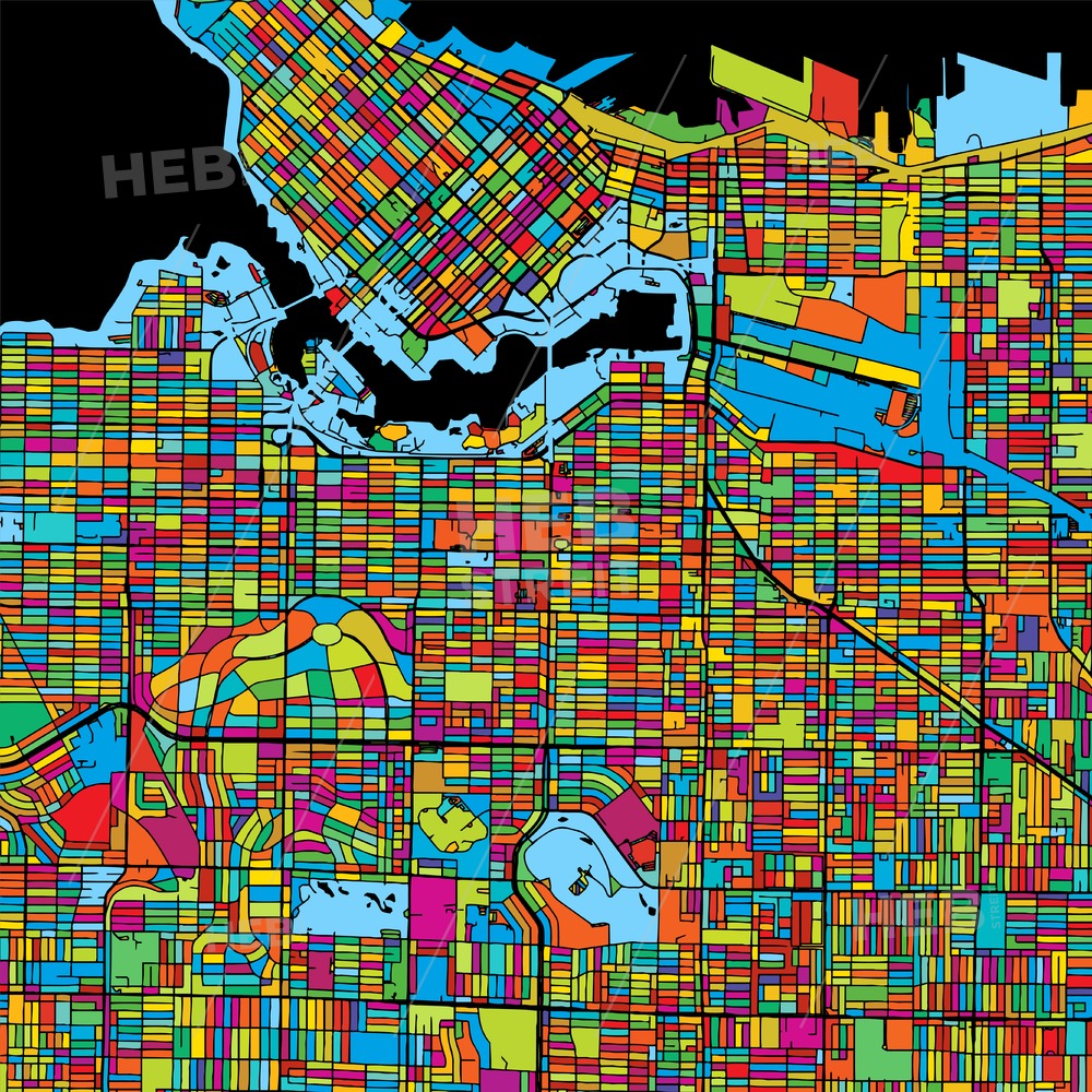 1000x1000 Vancouver Canada, Colorful Vector Map On Black Hebstreits Sketches