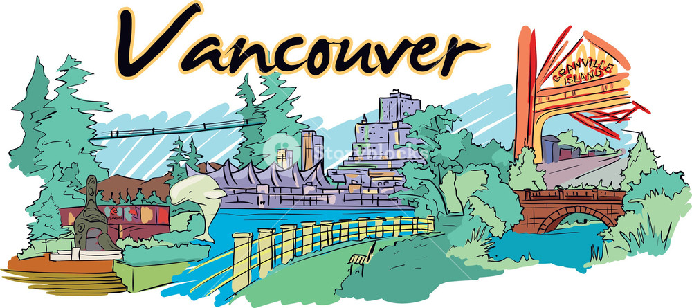 1000x445 Vancouver Vector Doodle Royalty Free Stock Image