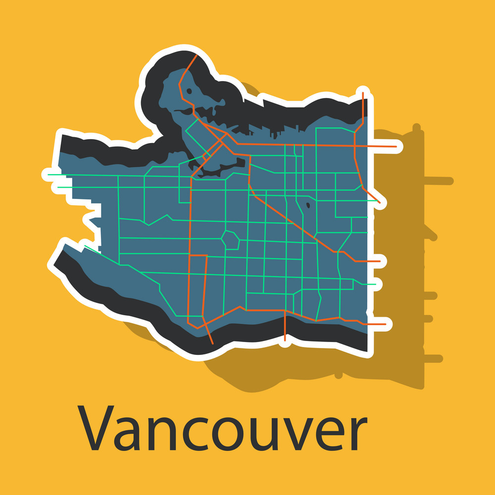 1000x1000 Vancouver City Plan Detailed Sticker Map Vector