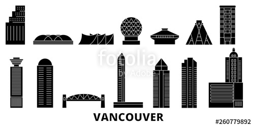 500x250 Canada, Vancouver Flat Travel Skyline Set Canada, Vancouver Black
