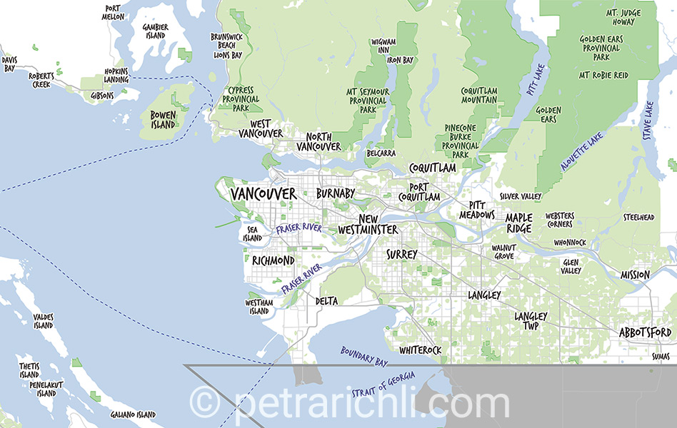 948x600 Greater Vancouver Map, Modern
