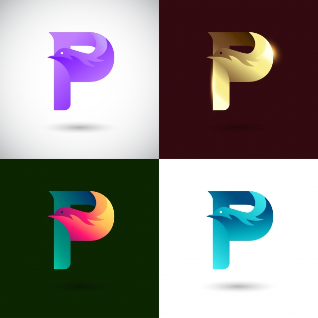 640x640 Creative Letter P Logo Design With Different Color Version Vector