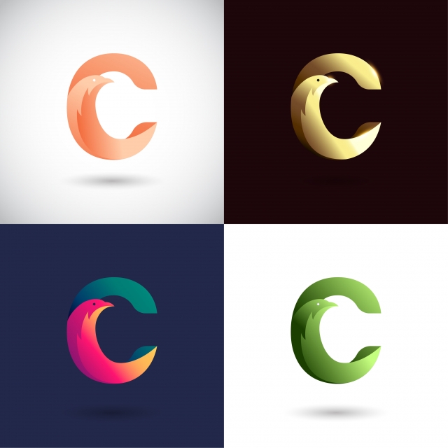 640x640 Creative Letter C Logo Design With Different Color Version Vector