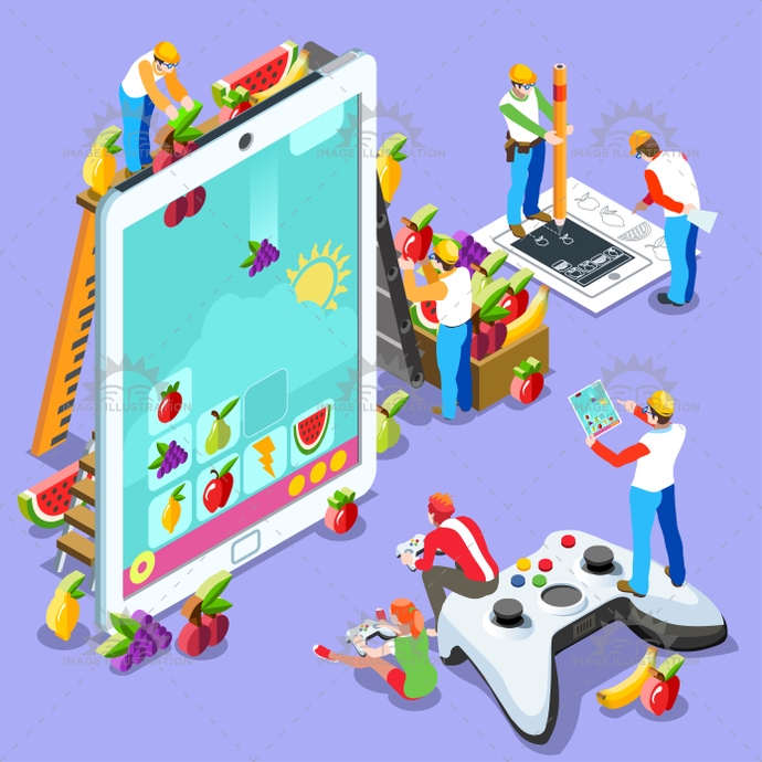 People Computer Video Game Gaming Isometric Vector Illustration 690x690 People Computer Video Game Gaming Isometric Vector Illustration